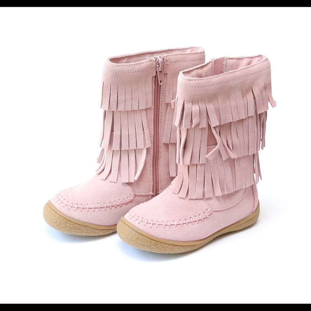 L’Amour pink fringe leather boots. Size 11